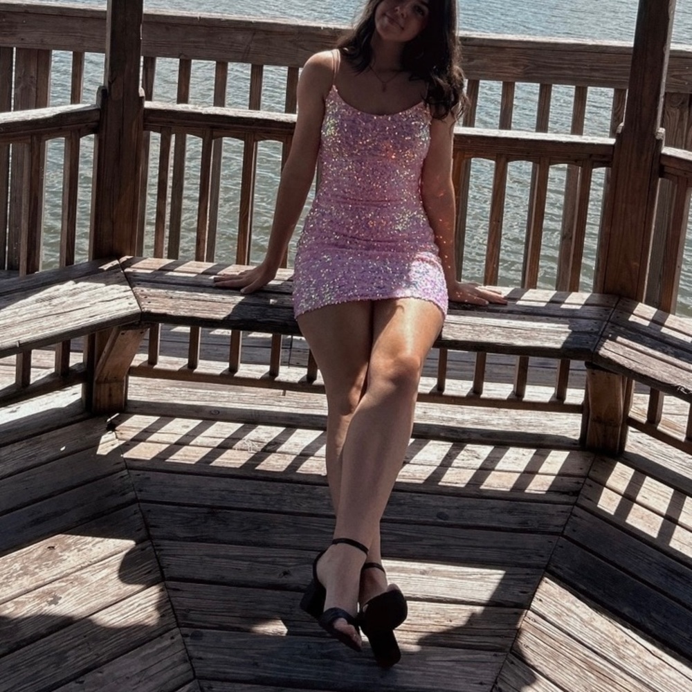 pink sequins mini dress